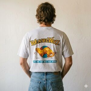 Vintage 80s Hanes Beefy-T Tee Mens XXL Gray Weasel Wizz Beer Graphic Humor Beer